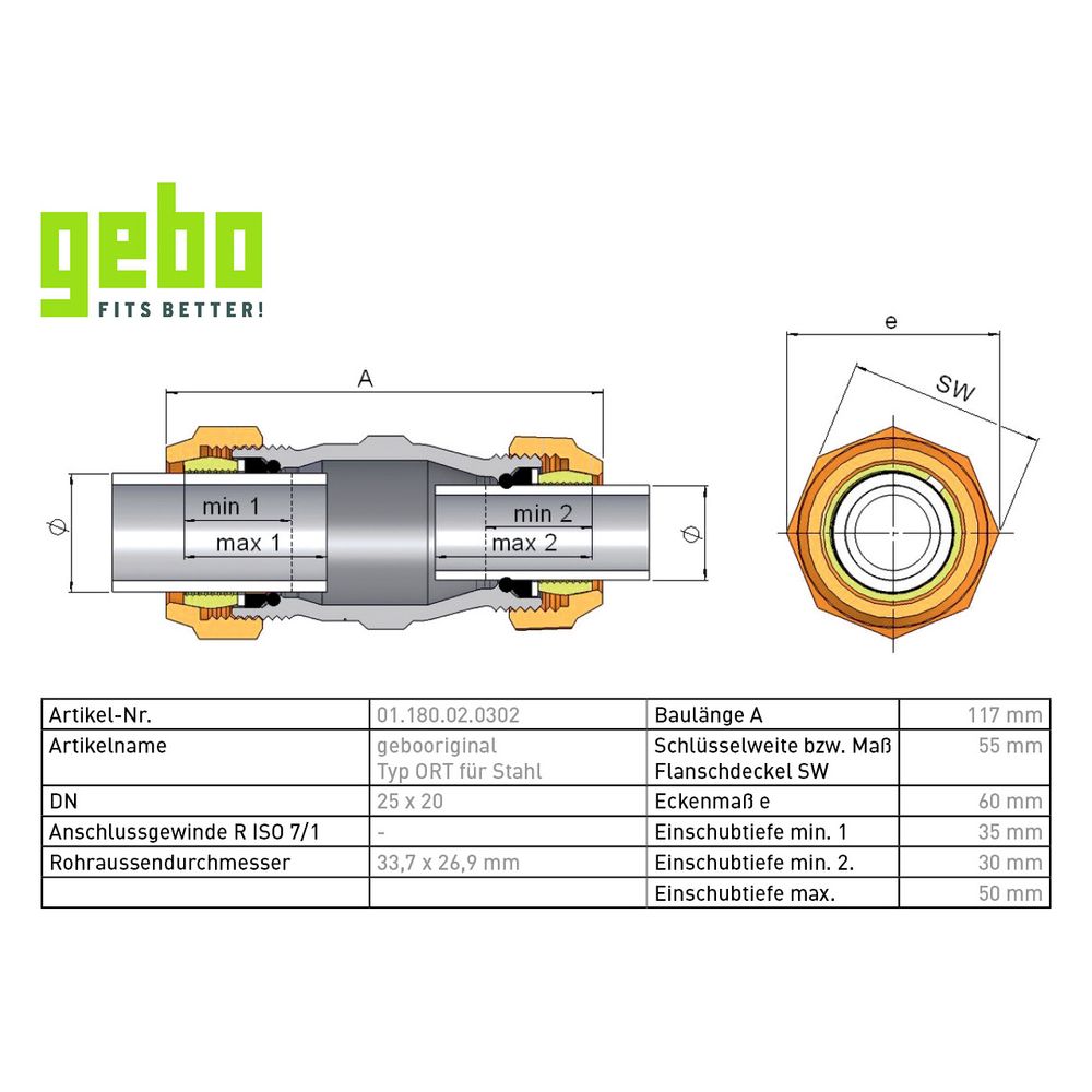 Gebo Original Temperguss-Klemmverbinder 180 Typ ORT, 1" x 3/4", Grau, für Stahlroh... GEBO-01.180.02.0302 4019576001478 (Abb. 3)