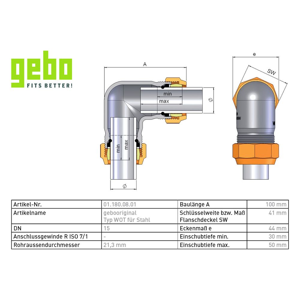 Gebo Original Temperguss-Klemmverbinder 180 Typ WOT, 1/2", Grau, für Stahlrohr... GEBO-01.180.08.01 4019576001607 (Abb. 3)