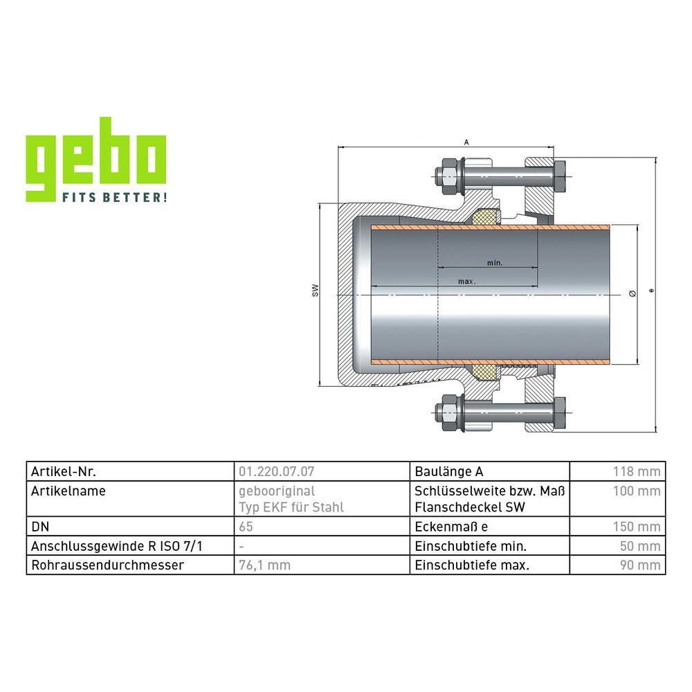 Gebo Original Klemmverbinder 220 Typ EKF, 2 1/2", DN 65, Temperguss, Rostfreier Stah... GEBO-01.220.07.07 4019576041801 (Abb. 3)