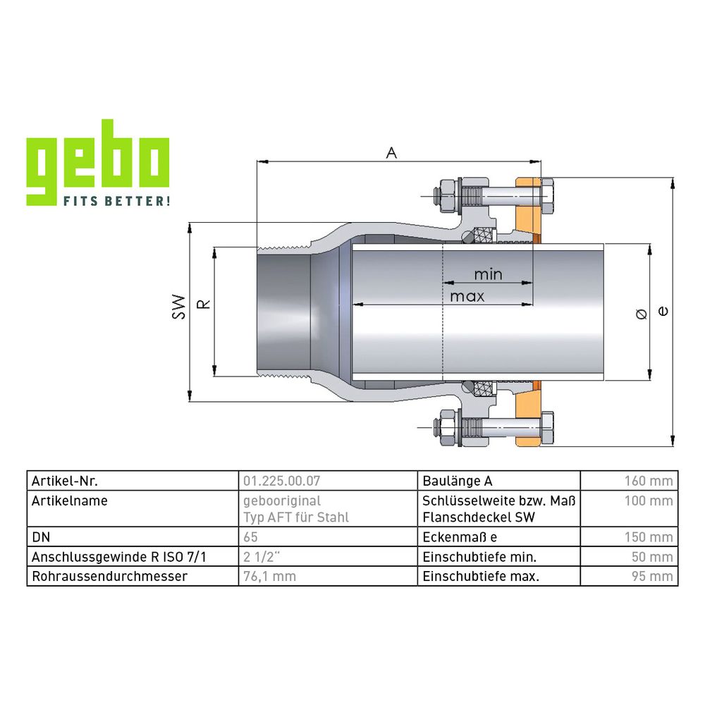 Gebo Original Temperguss-Klemmverbinder 225 Typ AFT, 2 1/2", Grau, für Stahlrohr... GEBO-01.225.00.07 4019576001959 (Abb. 3)