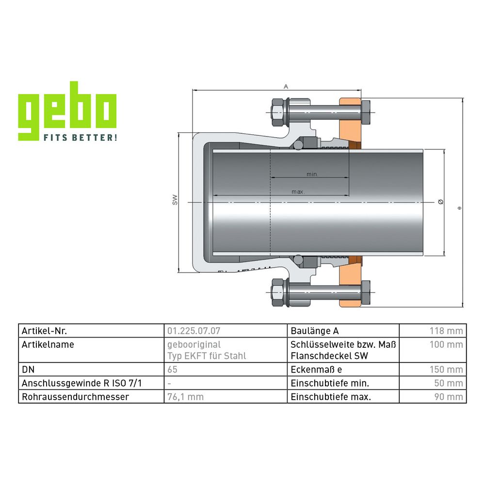 Gebo Original Klemmverbinder 225 Typ EKFT, 2 1/2", Temperguss, Rostfreier Stahl, für... GEBO-01.225.07.07 4019576048206 (Abb. 3)