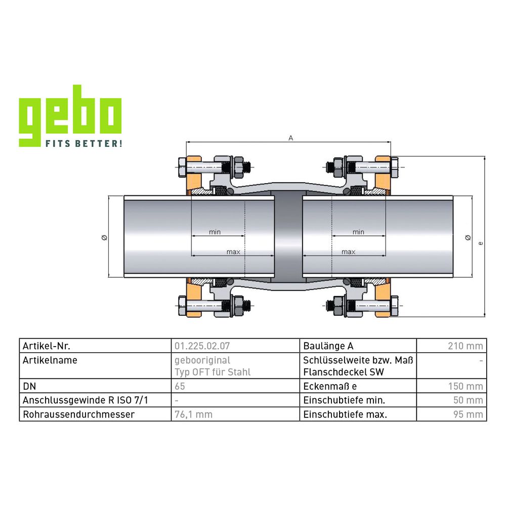 Gebo Original Temperguss-Klemmverbinder 225 Typ OFT, 2 1/2", Grau, für Stahlrohr... GEBO-01.225.02.07 4019576002017 (Abb. 3)
