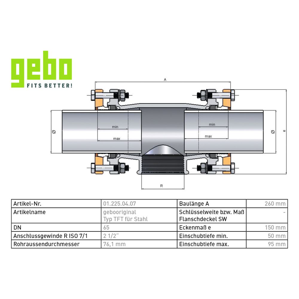 Gebo Original Temperguss-Klemmverbinder 225 Typ TFT, 2 1/2", Grau, für Stahlrohr... GEBO-01.225.04.07 4019576002048 (Abb. 3)