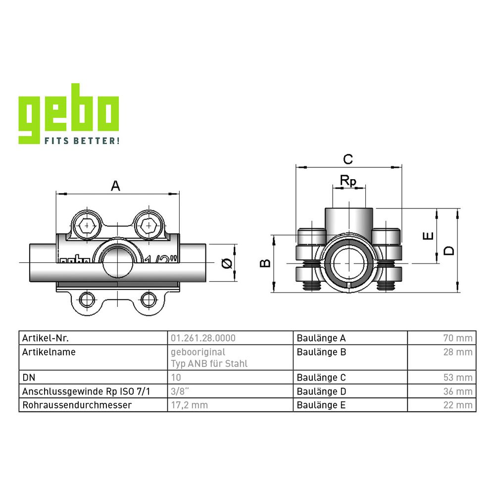 Gebo Original Anbohrschelle Serie 261 Typ ANB, 3/8" x 3/8", 17,2mm, Grau, für Stah... GEBO-01.261.28.0000 4019576048305 (Abb. 3)