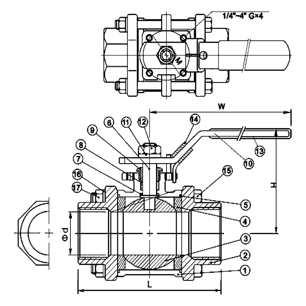 Gebo G316 Kugelhahn G3K 608 3-teilig Durchgang, PN 63, G 4", Edelstahl... GEBO-608-400 4019576119623 (Abb. 2)