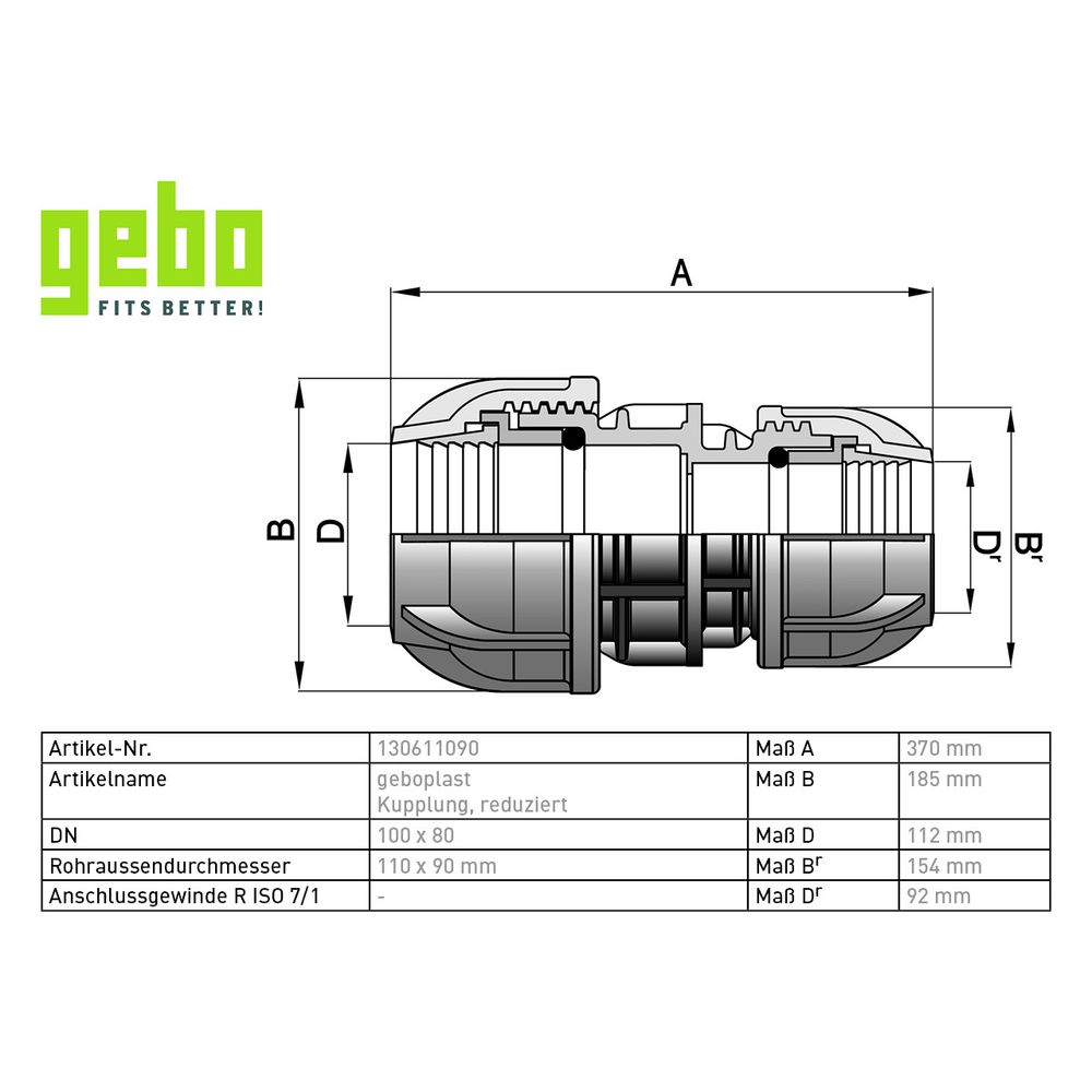 Gebo Plast Kunststoff-Klemmverbinder P13 Typ POR 110 x 90mm, PN 10, reduziert, PP, Schw... GEBO-130611090 8023058027777 (Abb. 3)