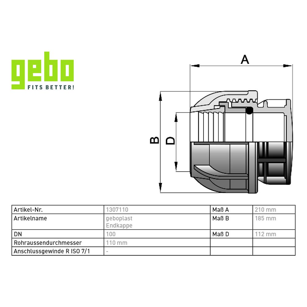 Gebo Plast Kunststoff-Endkappe P13 Typ PEK 110mm, PP, Schwarz, 1307110... GEBO-1307110 8023058029092 (Abb. 3)