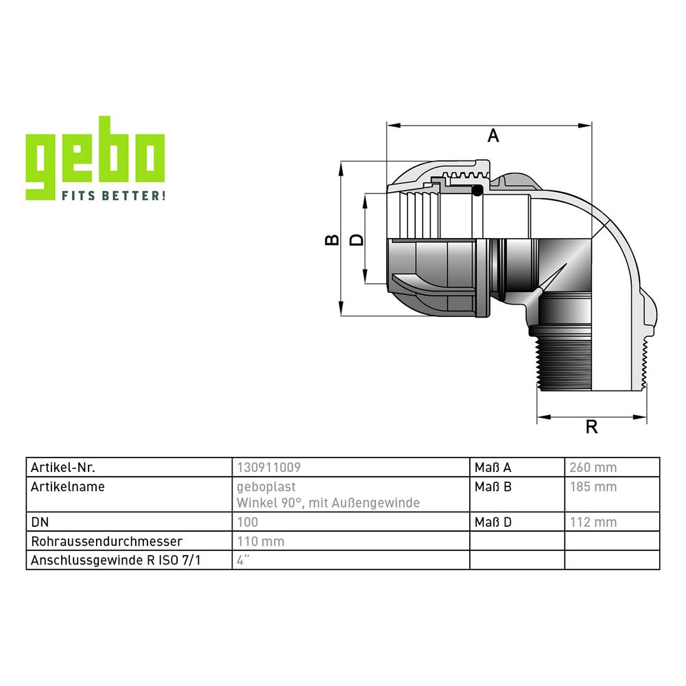 Gebo Plast Kunststoff-Winkel-Klemmverbinder P13 Typ PWA 110mm x G 4", PP, Schwarz... GEBO-130911009 8023058028910 (Abb. 3)