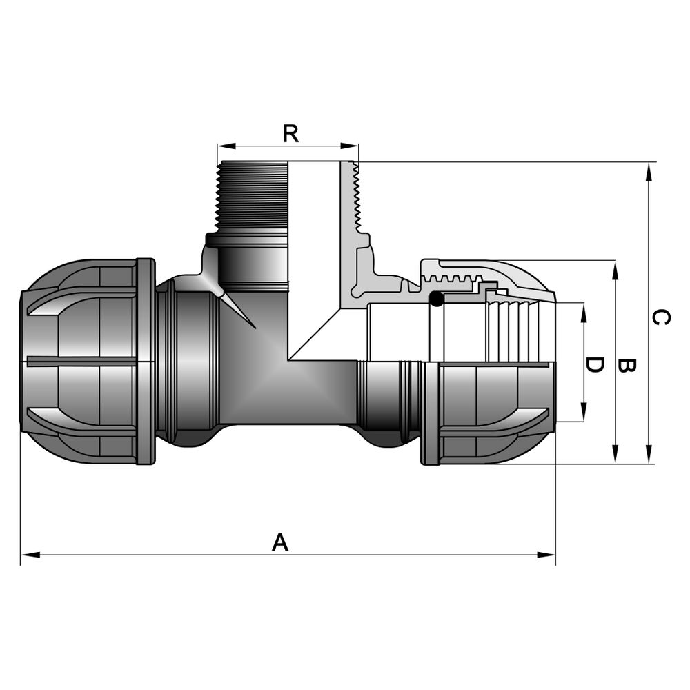 Gebo Plast Kunststoff-T-Stück P13 Typ PTA 75mm x G 2 1/2" x 75mm, mit Außengewinde, PP, ... GEBO-13117507 8023058028675 (Abb. 2)