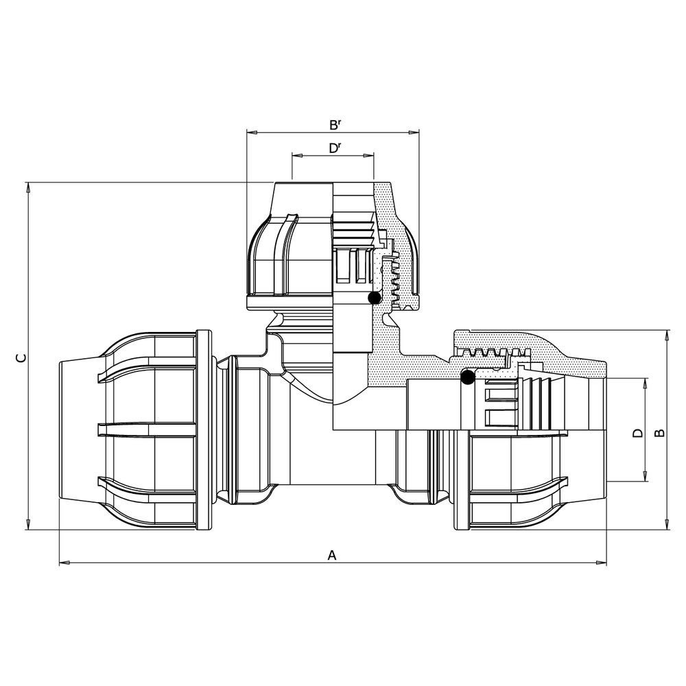 Gebo Plast Kunststoff-T-Stück P13 Typ PTR 32 x 25 x 32mm, reduziert, PP, Schwarz... GEBO-13123225 8023058053059 (Abb. 2)