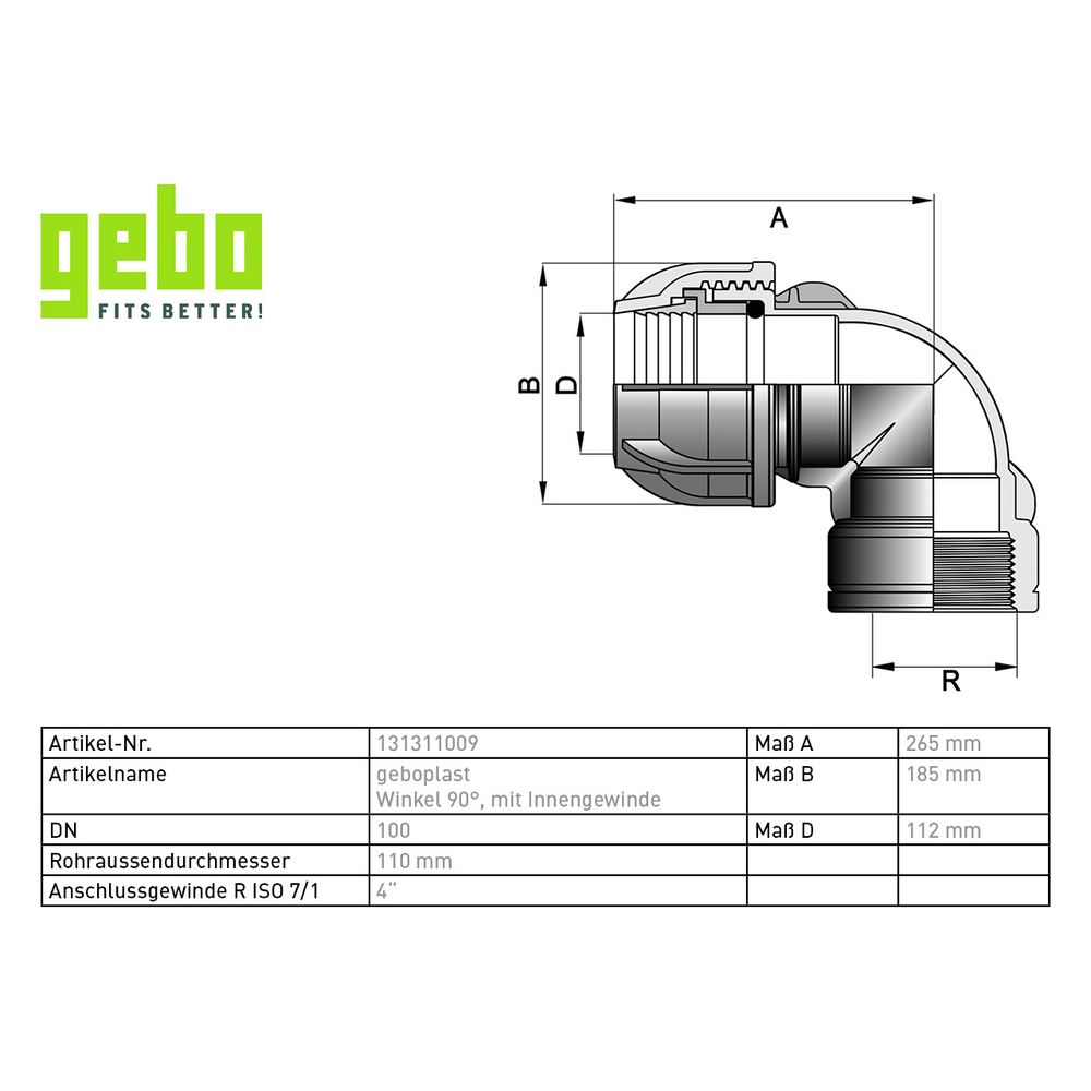 Gebo Plast Kunststoff-Winkel-Klemmverbinder P13 Typ PWI 110mm x G 4", PP, Schwarz... GEBO-131311009 8023058028712 (Abb. 3)