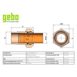 Gebo Messing Klemmverbinder Serie 310 Typ MAS, Messing, 1/2" x 15mm, für Kupferroh... GEBO-04.310.00.0115 4019576005643 (Abb. 1)