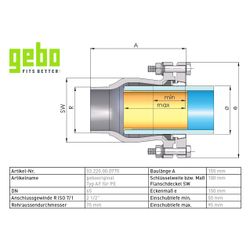 Gebo Original Temperguss-Klemmverbinder 22P Typ AF, 2 1/2" x 75mm, Messing, für PE... GEBO-03.220.00.0775 4019576004356 (Abb. 1)
