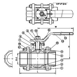Gebo G316 Kugelhahn G3K 608 3-teilig Durchgang, PN 63, G 4", Edelstahl... GEBO-608-400 4019576119623 (Abb. 1)