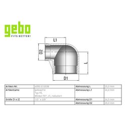 Gebo G316 Winkel 90 Grad G3F reduziert, 1/2" x 3/8", I/I, Edelstahl 1.4404, Grau... GEBO-6090-012038 4019576114802 (Abb. 1)