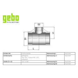 Gebo G316 T-Stück 90 Grad G3F reduziert, 1/4" x 1/8", I/I/I, Edelstahl 1.4404, Grau... GEBO-6130-014018 4019576115809 (Abb. 1)