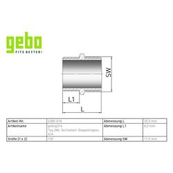 Gebo G316 Sechskant-Doppelnippel G3F, 1/8", A/A, Edelstahl 1.4404, Grau... GEBO-6280-018 4019576117469 (Abb. 1)