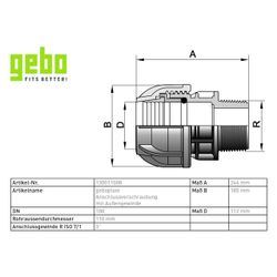 Gebo Plast Kunststoff-Klemmverbinder P13 Typ PA 110mm x G 3", mit Außengewinde, PP, Sch... GEBO-130011008 8023058027494 (Abb. 1)