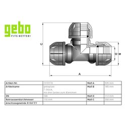 Gebo Plast Kunststoff-T-Stück P13 Typ PT 110 x 110 x 110mm, 3 Seiten klemmen, PP, Schwarz... GEBO-1310110 8023058028040 (Abb. 1)