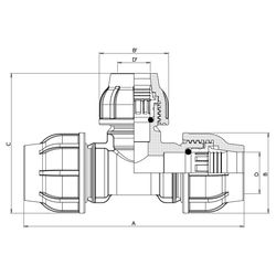 Gebo Plast Kunststoff-T-Stück P13 Typ PTR 32 x 25 x 32mm, reduziert, PP, Schwarz... GEBO-13123225 8023058053059 (Abb. 1)