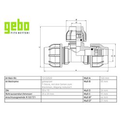 Gebo Plast Kunststoff-T-Stück P13 Typ PTR 25 x 20 x 25mm, reduziert, PP, Schwarz... GEBO-13122520 8023058053042 (Abb. 1)