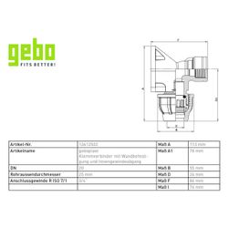 Gebo Plast Kunststoff-Winkel-Klemmverbinder P13 Typ PWIW 25mm x G 3/4", mit Wandbefestig... GEBO-13612502 8023058053035 (Abb. 1)