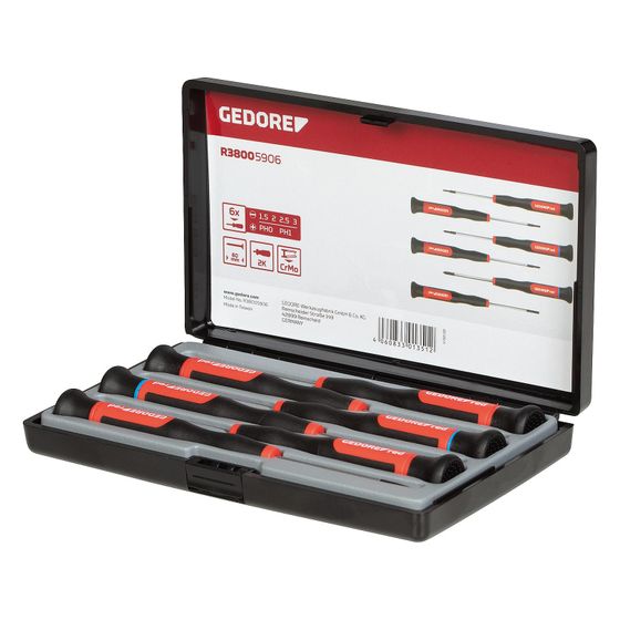 Gedore Red Elektronikschraubendrehersatz, 6-teilig, 2-Komponenten-Griff, Chrom-Molybdän-Stahl