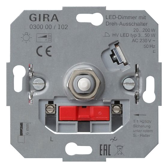 Gira LED-Dimmeinsatz 030000, 20-200 W, mit Dreh-Ausschalter, mit Schraubklemmen