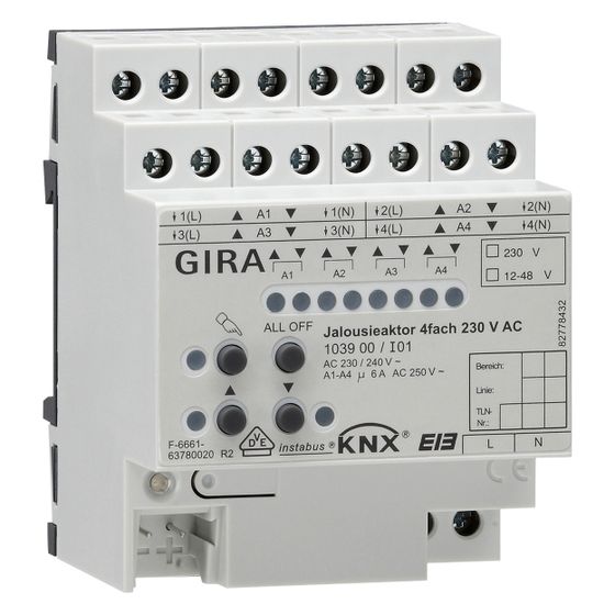 Gira Jalousieaktor 4-fach, 230V AC, REG, mit Handbetätigung, 103900