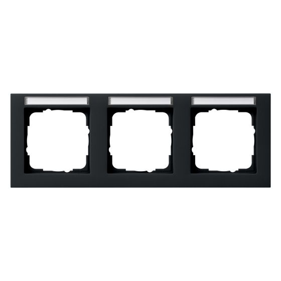 Gira Abdeckrahmen E2, 3-fach, waagerecht, mit Beschriftungsfeld, Thermoplast, Schwarz matt, 109309