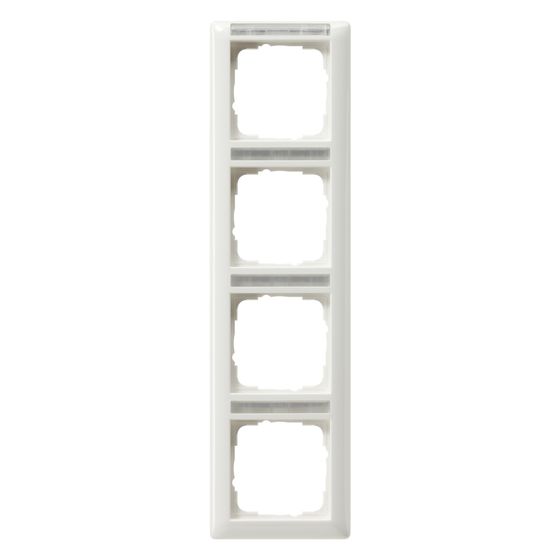 Gira Abdeckrahmen Standard 55, 4-fach, senkrecht, mit Beschriftungsfeld, Thermoplast, Reinweiß glänzend, 111403