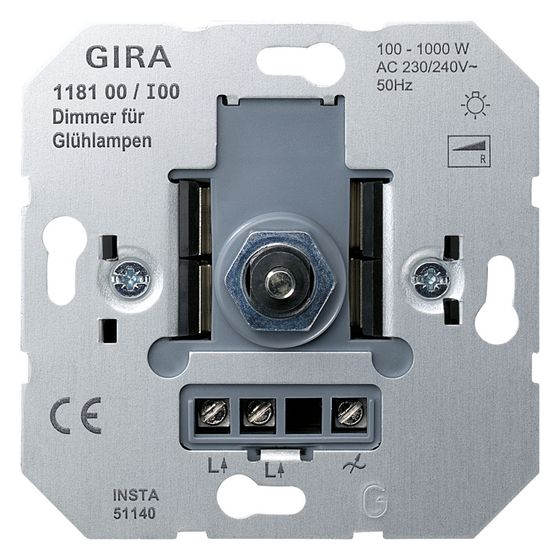 Gira Glühlampendimmeinsatz 118100, 100-1.000W, Druck-Wechselschalter