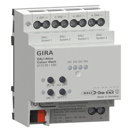 Gira DALI Aktor Colour 4-fach KNX REG, 4 DALI Systeme, 128 Teilnehmer, 80mA Busstrom, 211300