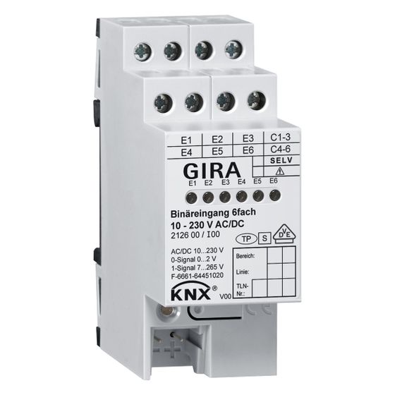 Gira Binäreingang 6-fach 10-230V AC/DC KNX REG, 212600