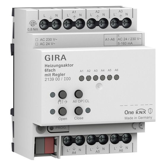 Gira Heizungsaktor 6f Regler OneKNX REG, 6 Ausgänge, 12 Regler, 213900