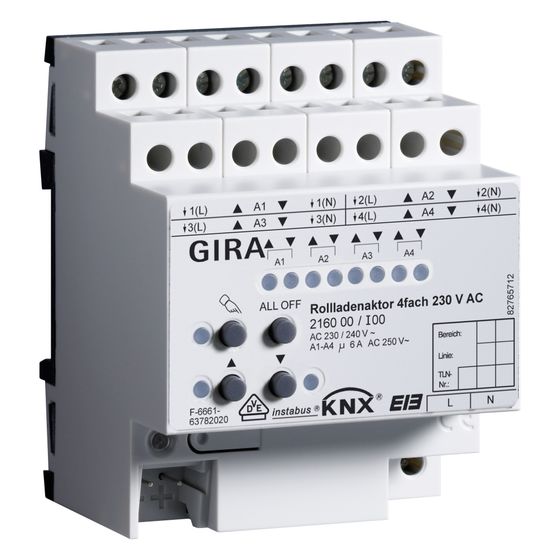 Gira Rollladenaktor 4-fach, 230V, Handbetätigung, KNX, REG, 216000