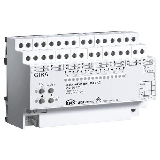 Gira Jalousieaktor 8-fach 230V AC KNX/EIB REG, 8-kanalig, Handbetätigung, 216100