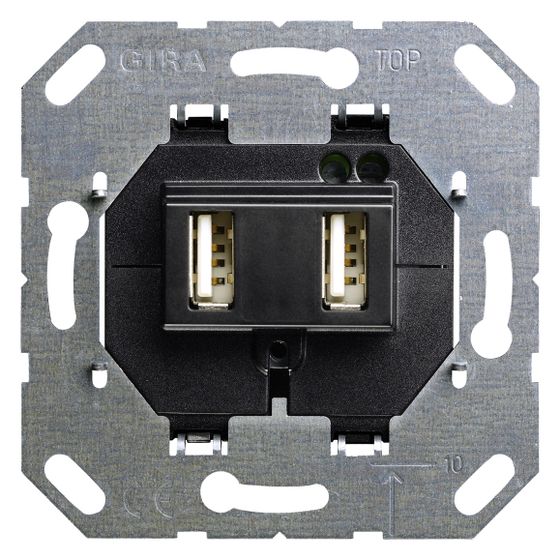 Gira USB-Spannungsversorgung 2-fach Einsatz, Typ A/A, Schwarz, 235900