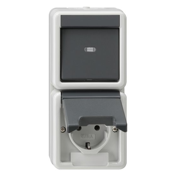 Gira Kombi Aus-Wechselschalter/Schutzkontakt-Steckdose, 10A/16A, 250V, senkrecht, Grau, 417630