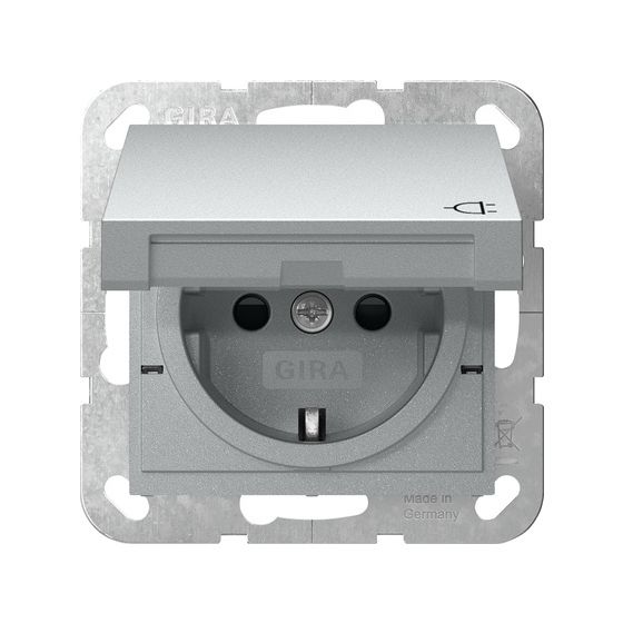 Gira Schutzkontakt-Steckdose System 55, 16A 250V, mit Klappdeckel, Alu, 441426