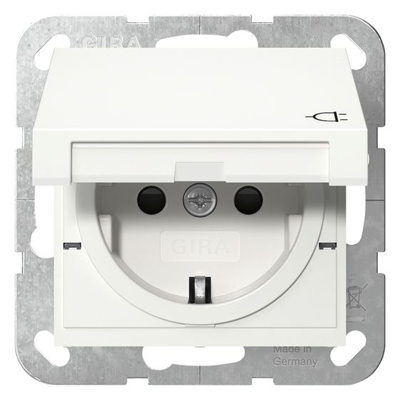 Gira Schutzkontakt-Steckdose System 55, 16A 250V, mit Klappdeckel, Reinweiß seidenmatt, 441427