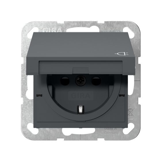 Gira Schutzkontakt-Steckdose System 55, 16A 250V, mit Klappdeckel, Anthrazit, 441428