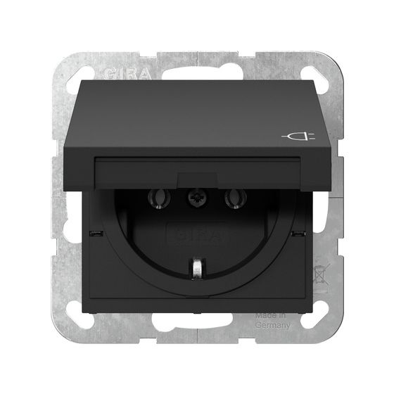 Gira Schutzkontakt-Steckdose System 55 mit Klappdeckel, 16A 250V, Schwarz matt, 4454005