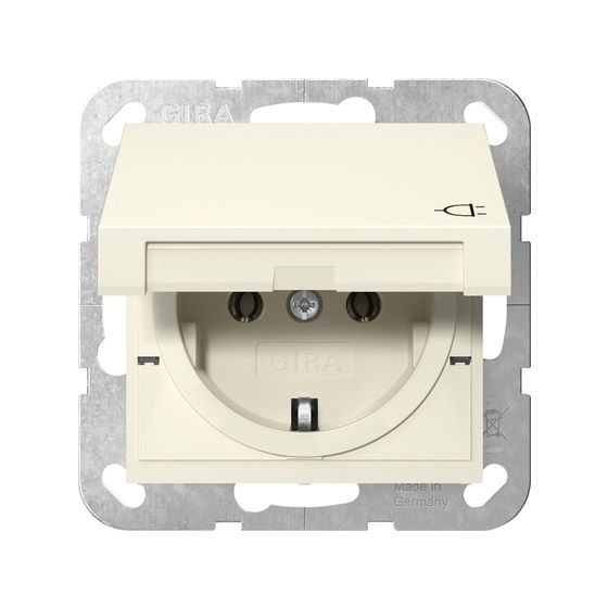 Gira Schutzkontakt-Steckdose System 55, 16A 250V, mit Klappdeckel, Thermoplast, Cremeweiß, 445401