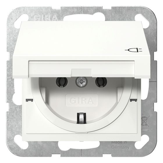 Gira Schutzkontakt-Steckdose System 55, 16A 250V, mit Klappdeckel, Reinweiß glänzend, 445403