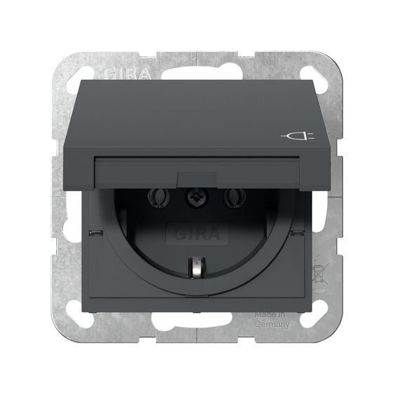 Gira Schutzkontakt-Steckdose System 55, mit Klappdeckel, 16A 250V, Anthrazit, 445428
