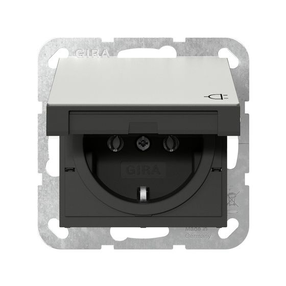 Gira Schutzkontakt-Steckdose System 55 mit Klappdeckel, 16 A 250V, Edelstahl, 4454600