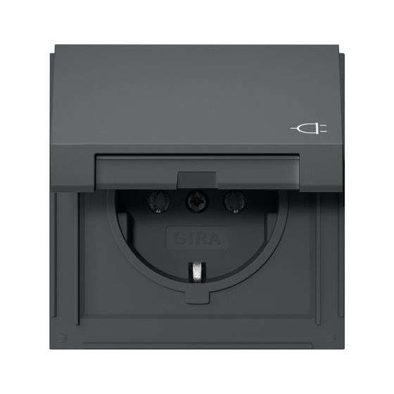 Gira Schutzkontakt-Steckdose TX_44, 16A 250V, mit Klappdeckel, Anthrazit, 445467