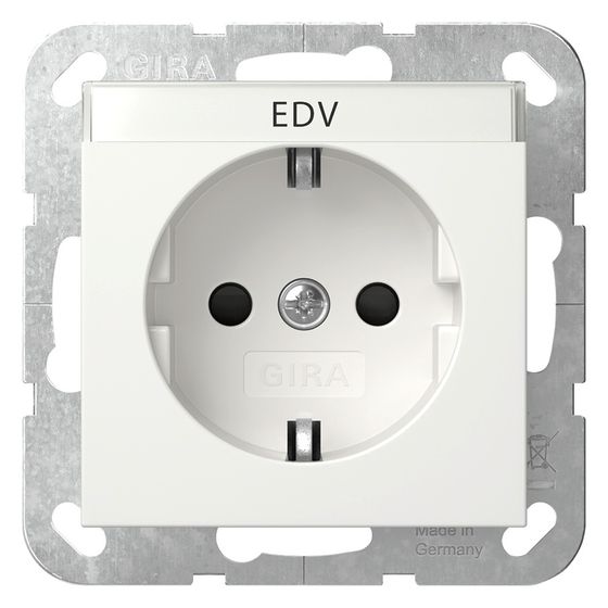Gira Schutzkontakt-Steckdose System 55, 16A 250V, mit Beschriftungsfeld, Reinweiß, 446203
