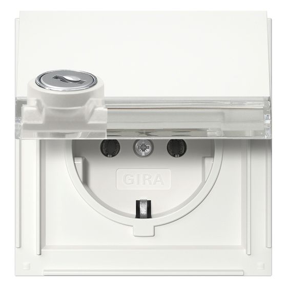 Gira Schutzkontakt-Steckdose TX 44, mit Klappdeckel, Schloss, Beschriftungsfeld, 16 A 250V, Reinweiß, 446766